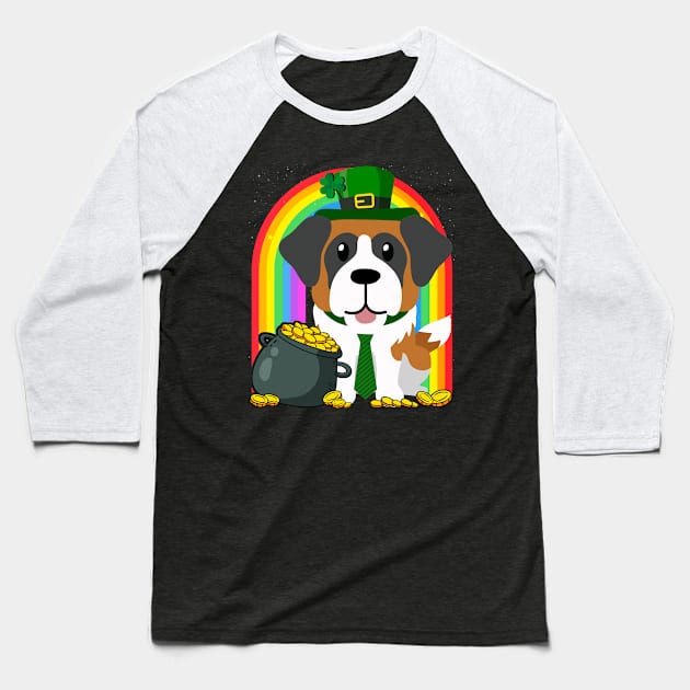 Saint Pierre Rainbow Irish Clover St Patrick Day Dog Gift design Baseball T-Shirt by theodoros20